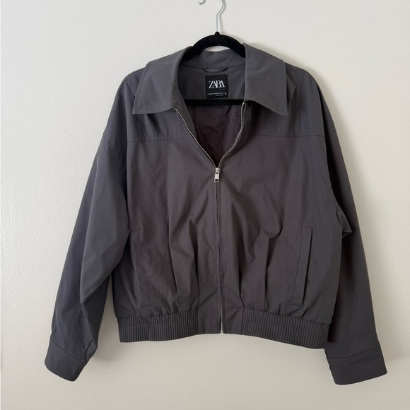 Zara Jackets & Blazers - ZARA Womens Gray S/XS Bomber Jacket Charcoal Pleated Zip-Up Collared Water Repel